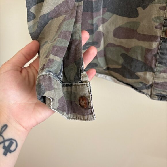 Topman Long Sleeve Front Button Canvas Shirt Camo Green Men’s Size M - Picture 6 of 8